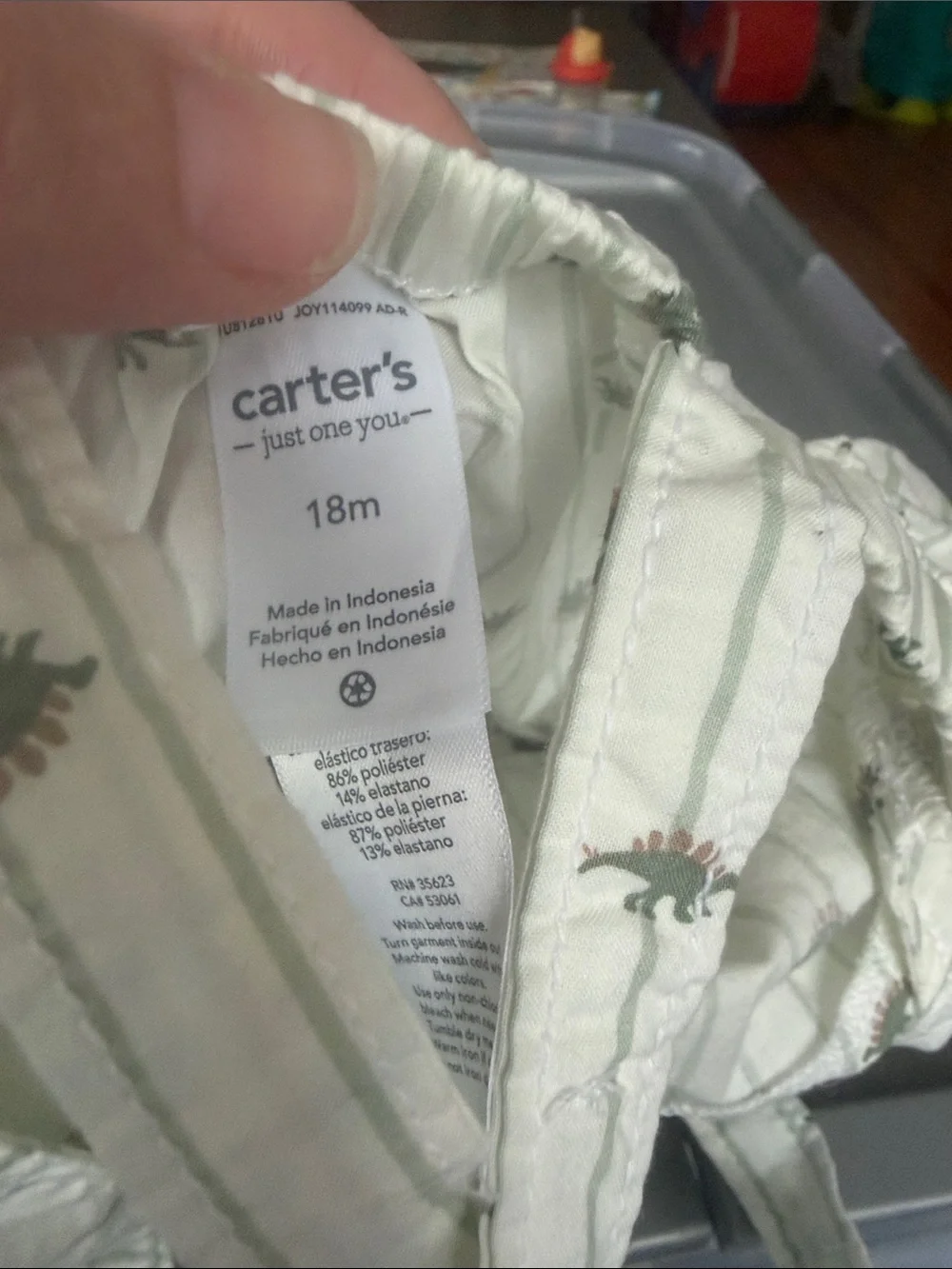 Carter's White Striped Overalls with Green Dino Print